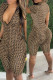Dark Brown Fashion Casual Print Patchwork Zipper Collar Skinny Romper