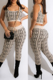 Green Casual Print Patchwork U Neck Two Pieces