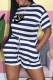 Dark Blue Fashion Living Striped Letter O Neck Rompers