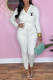 White Fashion Casual Print Letter V Neck Jumpsuits