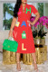 Red Fashion Casual Print Basic Turndown Collar Short Sleeve Dress