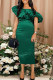 Green Elegant Solid Patchwork Fold Asymmetrical Oblique Collar One Step Skirt Dresses