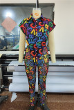 Colour Fashion Casual Letter Print See-through Turndown Collar Two Pieces