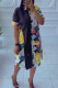 Multicolor Fashion Casual Print Patchwork Turndown Collar Shirt Dress