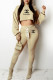 Khaki Fashion Casual Print Letter Hooded Collar Long Sleeve Two Pieces
