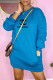 Light Blue Fashion Casual Print Letter O Neck One Step Skirt Dresses