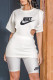 White Fashion Casual Print Hollowed Out O Neck Short Sleeve Two Pieces
