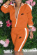 Orange Fashion Sportswear Print Patchwork Mandarin Collar Long Sleeve Two Pieces