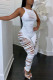 White Sexy Solid Hollowed Out Patchwork U Neck Skinny Jumpsuits