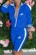 Blue Fashion Sportswear Print Patchwork Mandarin Collar Long Sleeve Two Pieces