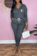 Grey Fashion Casual Print Letter V Neck Jumpsuits