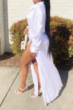 White Sexy Solid Patchwork Turndown Collar Shirt Dress Dresses