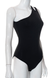 White Sexy Solid Patchwork One Shoulder Skinny Bodysuits
