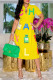 Yellow Fashion Casual Print Basic Turndown Collar Short Sleeve Dress