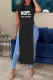 Black Casual Print Patchwork Slit O Neck T-Shirts