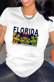 White Fashion Casual Print Basic O Neck T-Shirts