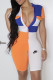 Orange Fashion Street Print Patchwork O Neck Rompers