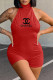 Red Fashion Sexy Print Backless O Neck Rompers