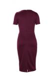 Wine Red Fashion adult Sexy Cap Sleeve Short Sleeves O neck A-Line Knee-Length Bowknot Solid Patchw