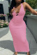 Pink Fashion Sexy Print Patchwork V Neck One Step Skirt Dresses