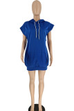 Blue Casual Solid Patchwork Hooded Collar Dresses