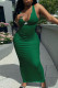 Green Fashion Sexy Print Patchwork V Neck One Step Skirt Dresses