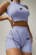 Purple Fashion Sportswear Print Patchwork O Neck Sleeveless Two Pieces