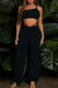 Black Sexy Solid Patchwork Spaghetti Strap Two Pieces