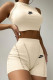 Beige Fashion Sportswear Print Patchwork O Neck Sleeveless Two Pieces