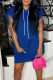 Blue Casual Solid Patchwork Hooded Collar Dresses