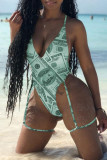 Multicolor Fashion Sexy Print Bandage Backless Swimwears