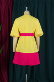 Yellow Fashion Casual Solid Patchwork O Neck Short Sleeve Dress