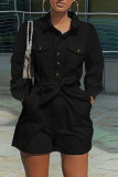 White Fashion Casual Solid Patchwork Turndown Collar Regular Romper