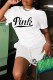White Casual Print Patchwork O Neck Short Sleeve Two Pieces