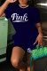 Royal Blue Casual Print Patchwork O Neck Short Sleeve Two Pieces
