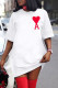 White Fashion Street Print Letter O Neck One Step Skirt Dresses