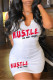 White Fashion Casual Letter Print Basic V Neck Vest Dress