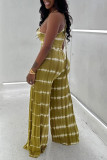 Blue Fashion Casual Print Bandage Asymmetrical O Neck Sleeveless Two Pieces