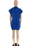 Blue Casual Solid Patchwork Hooded Collar Dresses