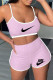Pink Fashion Casual Print Patchwork Spaghetti Strap Sleeveless Two Pieces