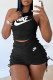 Black Fashion Sportswear Print Fold O Neck Sleeveless Two Pieces