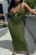 Army Green Fashion Sexy Print Patchwork V Neck One Step Skirt Dresses