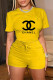 Yellow Fashion Casual Print Letter O Neck Short Sleeve Two Pieces