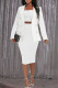 White Fashion Casual Solid Slit Turndown Collar Long Sleeve Two Pieces