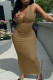 Brownness Fashion Sexy Print Patchwork V Neck One Step Skirt Dresses
