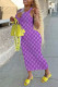 Purple Fashion Street Print Letter V Neck One Step Skirt Dresses