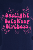 Red Fashion Daily Butterfly Print Patchwork Letter O Neck T-Shirts