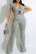 Grey Fashion Casual Print Letter V Neck Jumpsuits