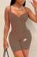 Coffee Fashion Sexy Print Letter Spaghetti Strap Rompers