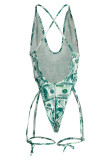 Multicolor Fashion Sexy Print Bandage Backless Swimwears